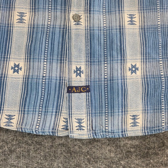 VTG Arizona Jean Co Men XL Blue Southwestern Aztec Plaid Long Sleeve Button Down - Picture 6 of 12